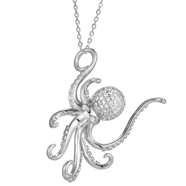 Sterling Silver Crystal Octopus Pendant