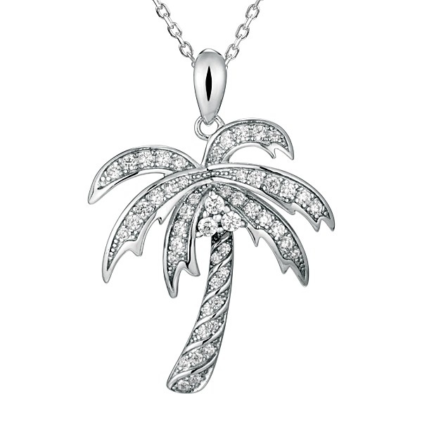 Sterling  Silver Crystal Palm Tree Pendant