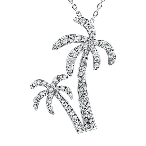 Sterling Silver Crystal Palm Trees Pendant