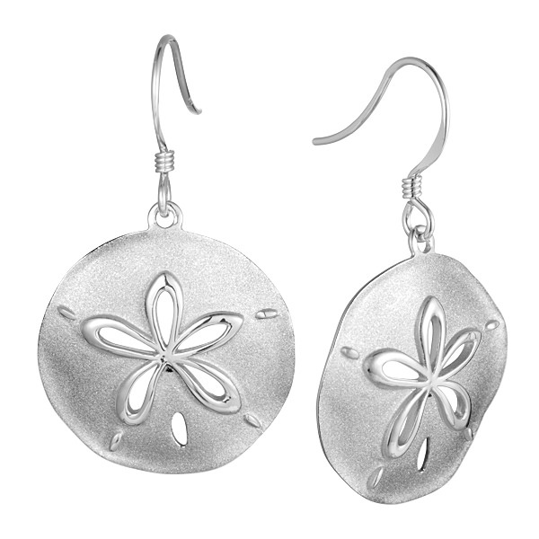 Sterling Silver, Rhodium Plated Dual Finish Sand Dollar Earrings