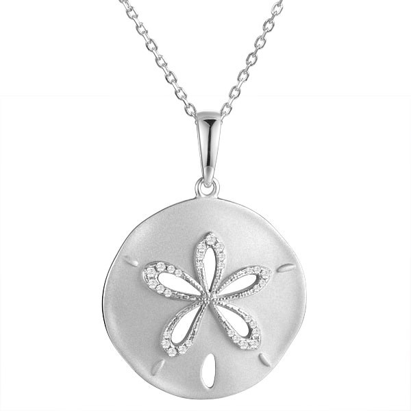 Sterling Silver, Rhodium Plated Dual Finish Sand Dollar Pendant