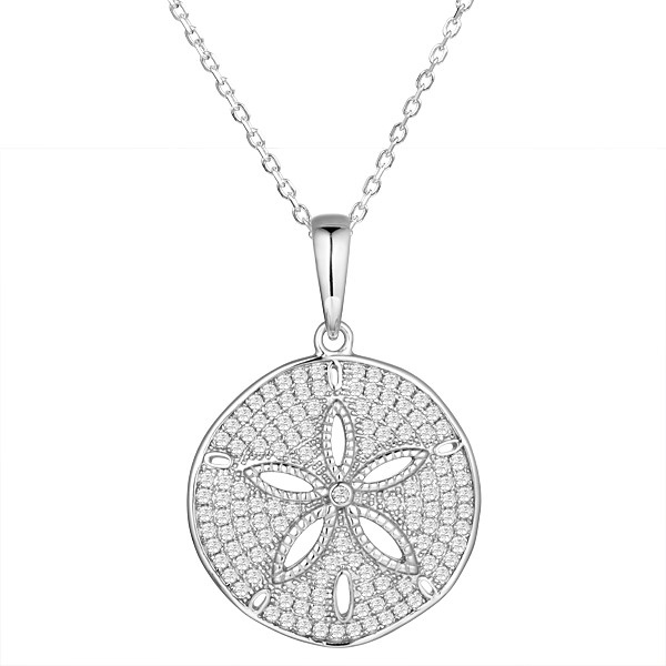 Sterling Silver, Rhodium Plated, Fully Loaded Crystals Sand Dollar Pendant