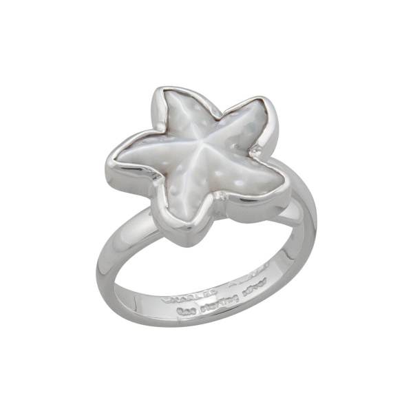 Sterling Silver Mother of Pearl Starfish Petite Adjustable Ring