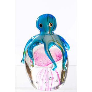 Glass Blue Octopus on Pink Jellyfish 5"