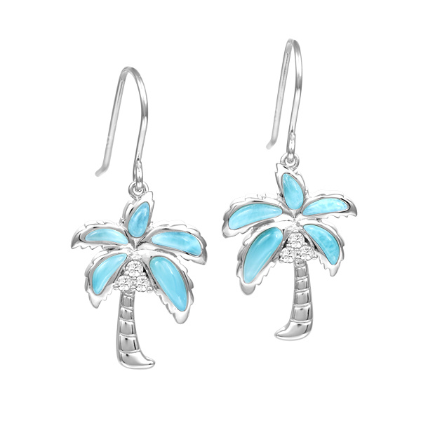 SS 925 Larimar Palm Tree Earrings