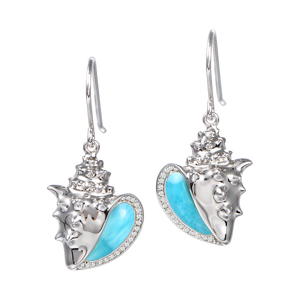 SS 925 Conch Shell Larimar Earrings