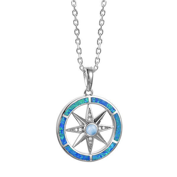 SS 925 Compass Larimar Pendant