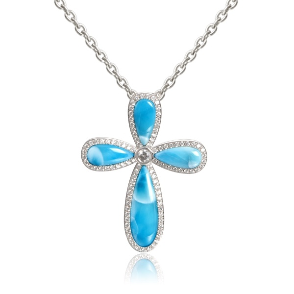 SS 925 Larimar Cross Pendant