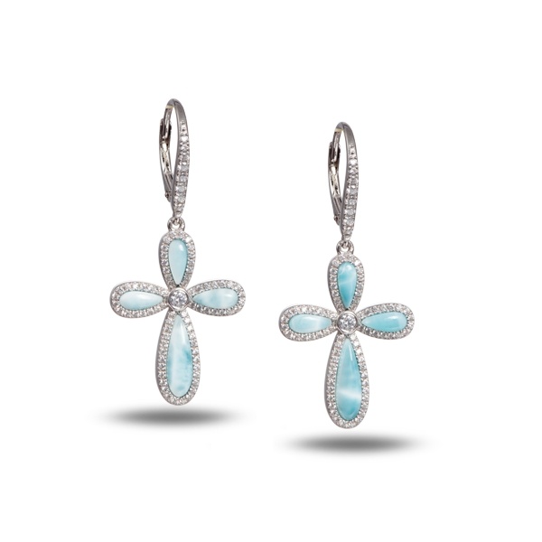SS 925 Larimar Cross Earrings